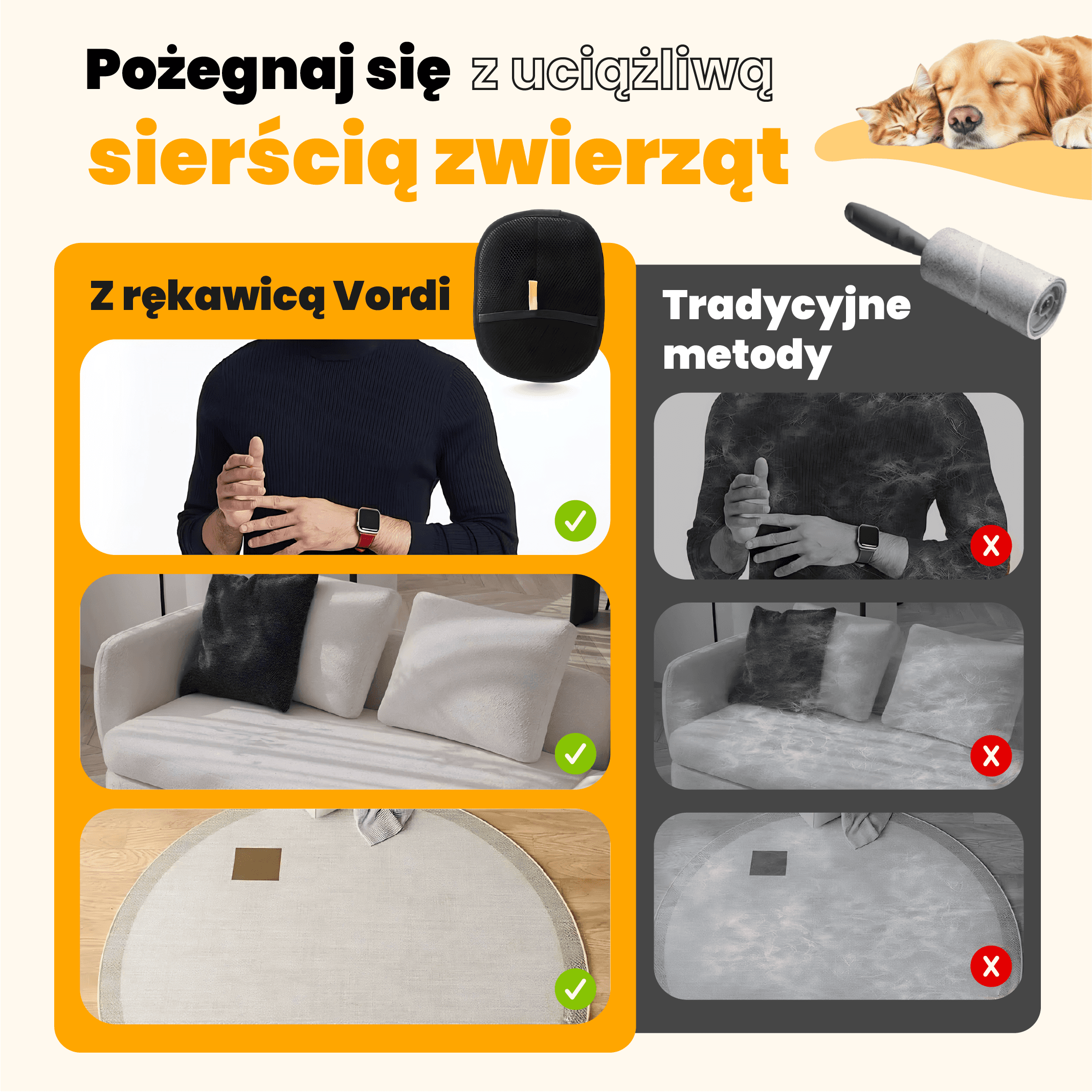 Magiczna rękawica VORDI - koniec z uciążliwą sierścią zwierząt